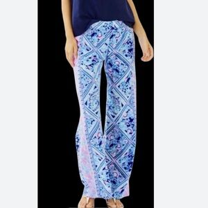 EUC Lilly Pulitzer 32" Bal Harbour Zanzibar Blue Palazzo Pant Flowy Beach Small